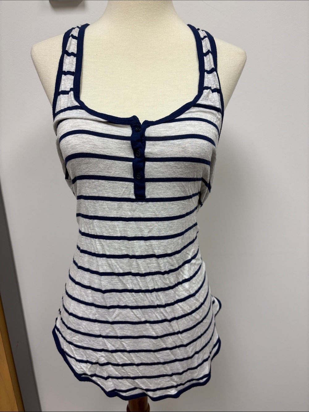 Navy and White Striped Henley Tank Top